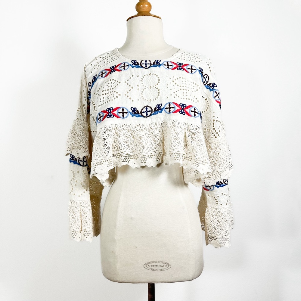ANTHROPOLOGIE Ruffle Lace Shrug in Cream Size M/L - Picture 8 of 15
